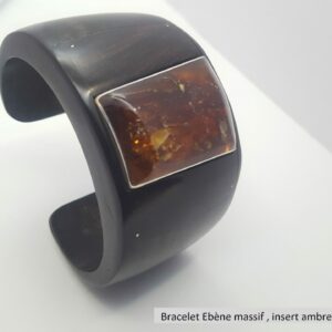 Bracelet Ambre Baltique-Ebène du Gabon-Serti Argent